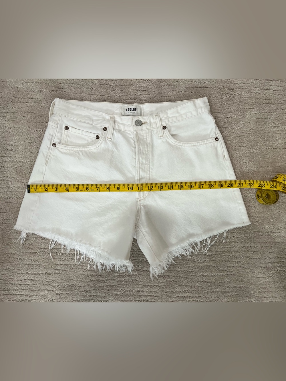 Agolde Parker Long White High-Rise Frayed Hem Jean Shorts - Picture 8 of 11